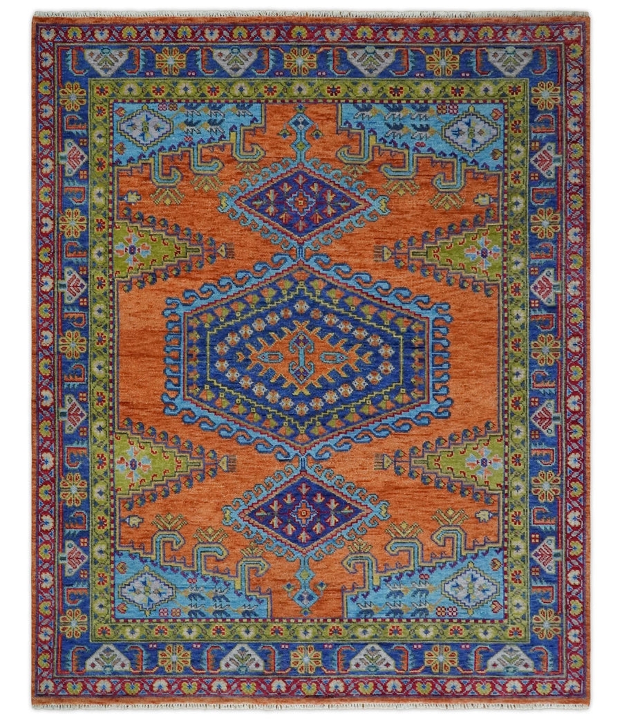 Area Rug Rust Orange Field Triple Medallion Design