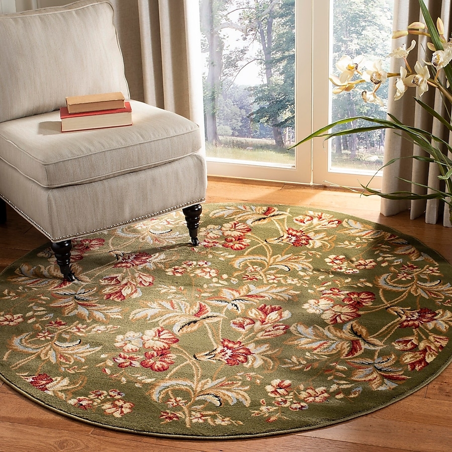 Area Rug Sage Botanical Print 7ft Round Design