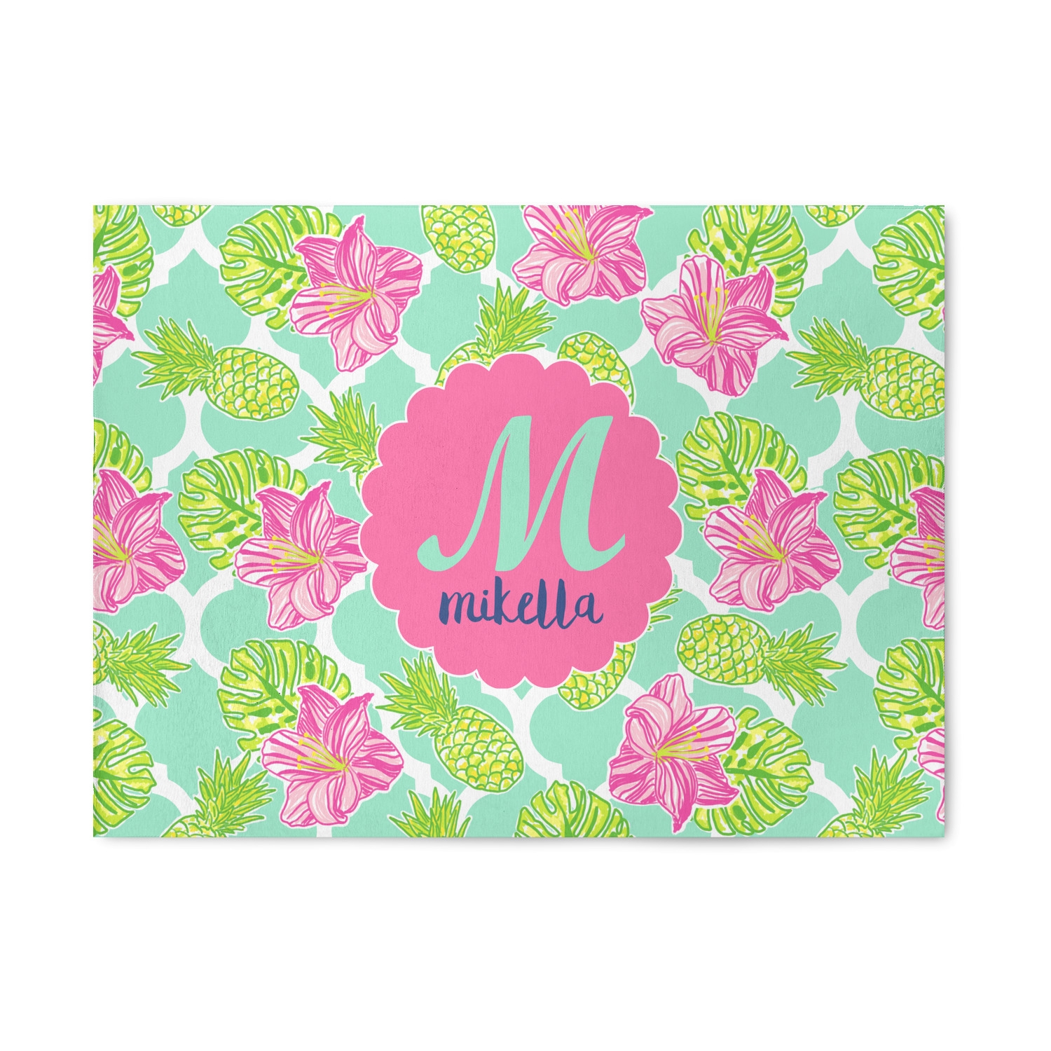 Area Rug Scalloped Center Frame Personalized Tropical Rug