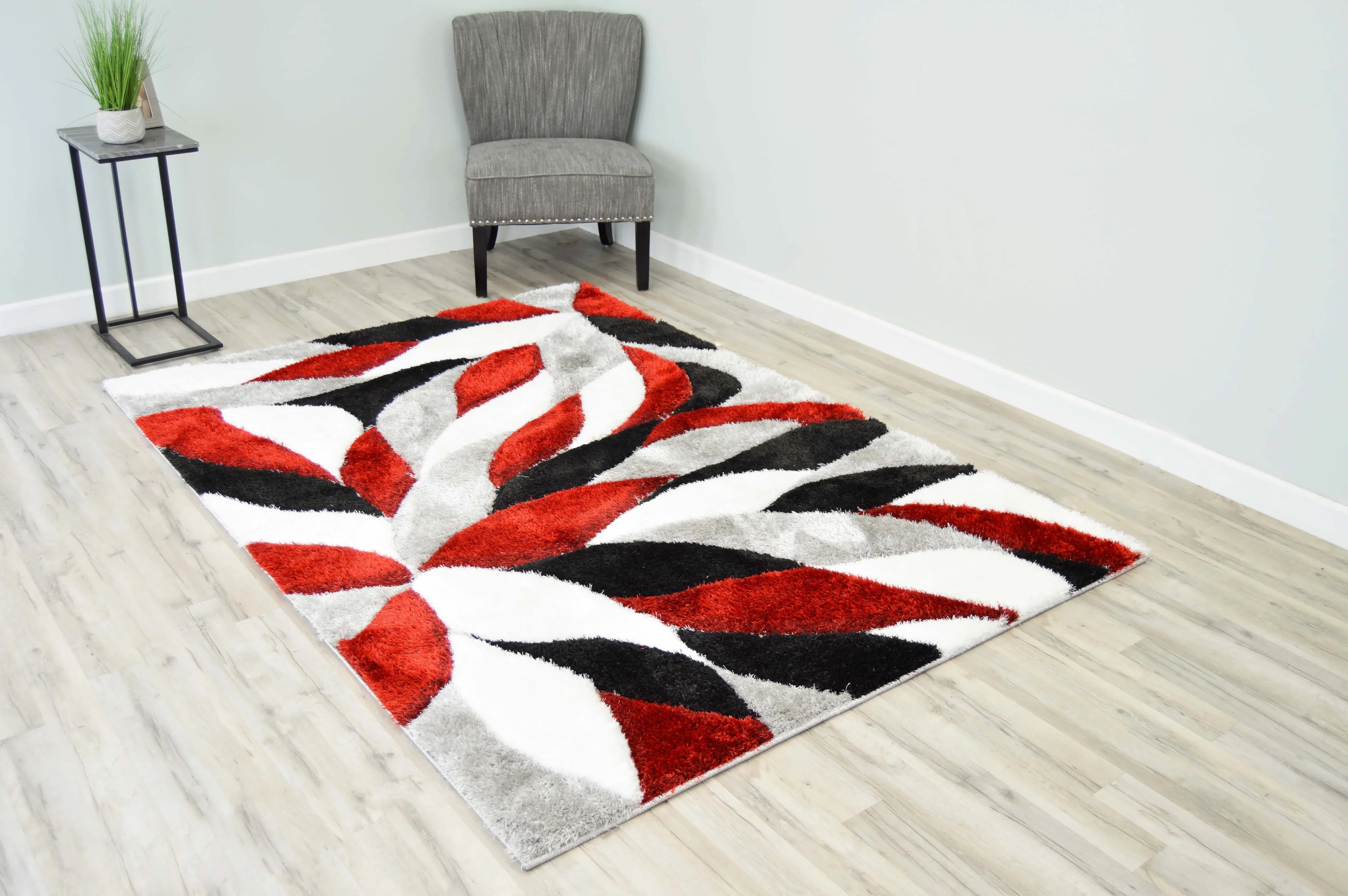 Area Rug - Sculpted High-Low Pile Petal Pattern Carpet