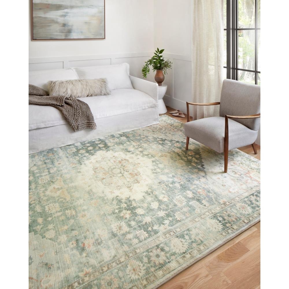 Area Rug Teal Ivory Palette Distressed Medallion