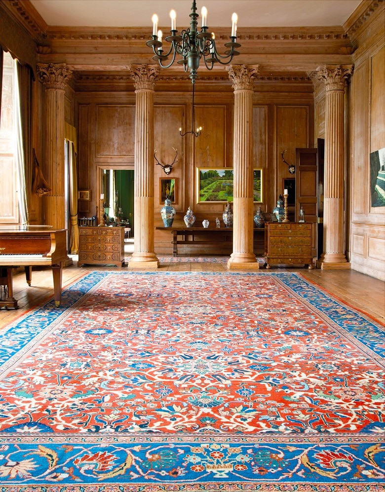 Area Rug Terracotta Field Blue Border Drawing Room Rug