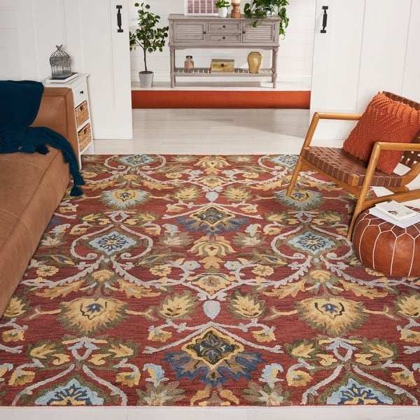 Area Rug Terracotta Red Base Thick Pile Botanical