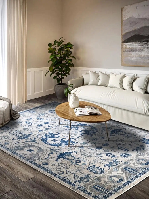 Area Rug Traditional Motifs Distressed Medallion Look