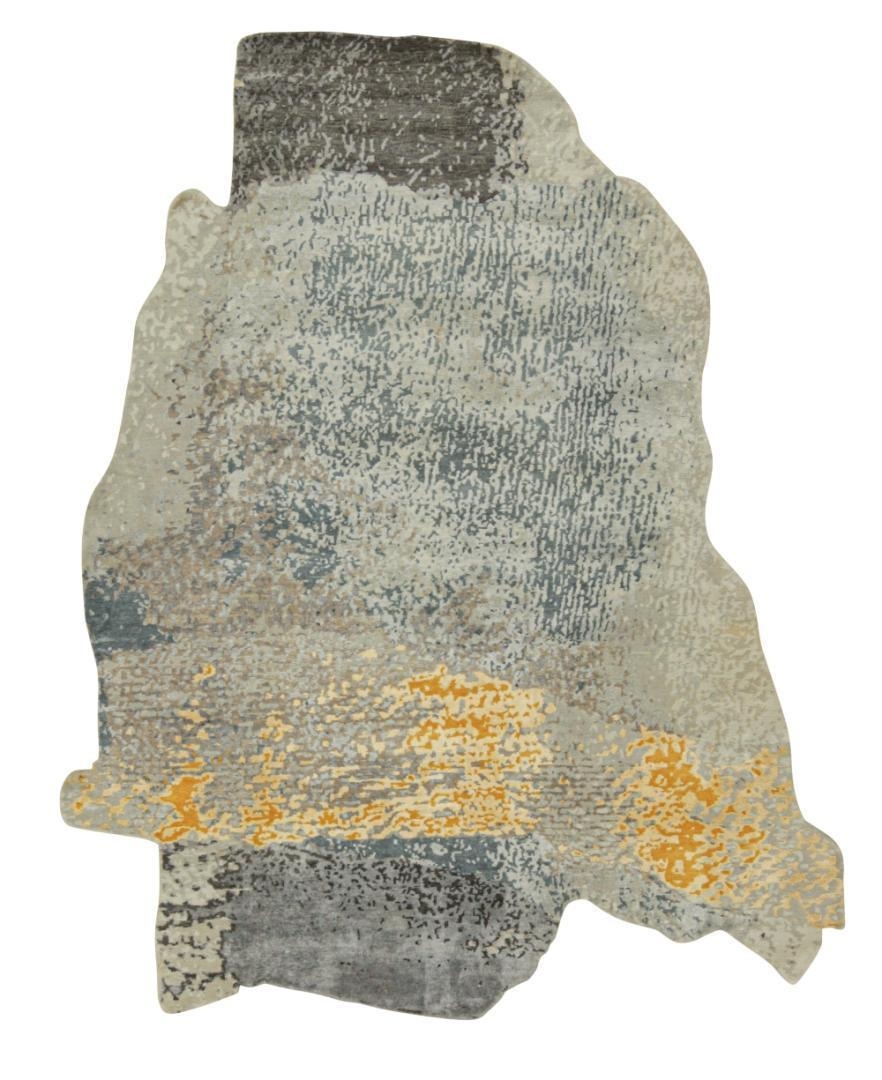 Area Rug Unshaped Ochre Gold Accents Painterly Texture