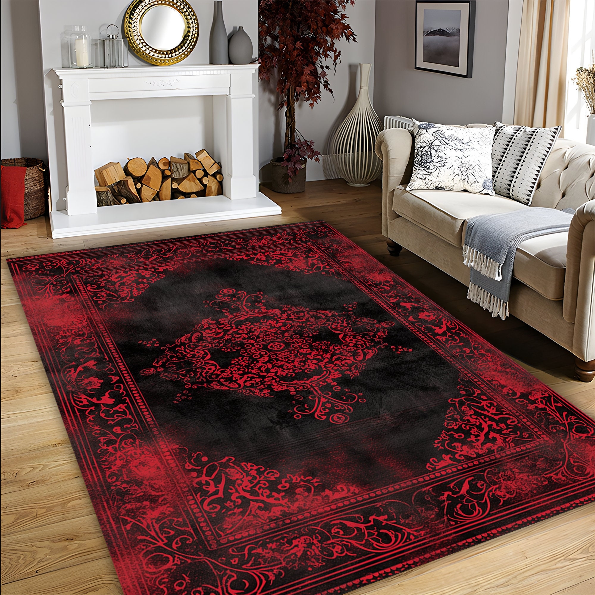 Area Rug - Vintage Medallion Distressed Border Frame Carpet