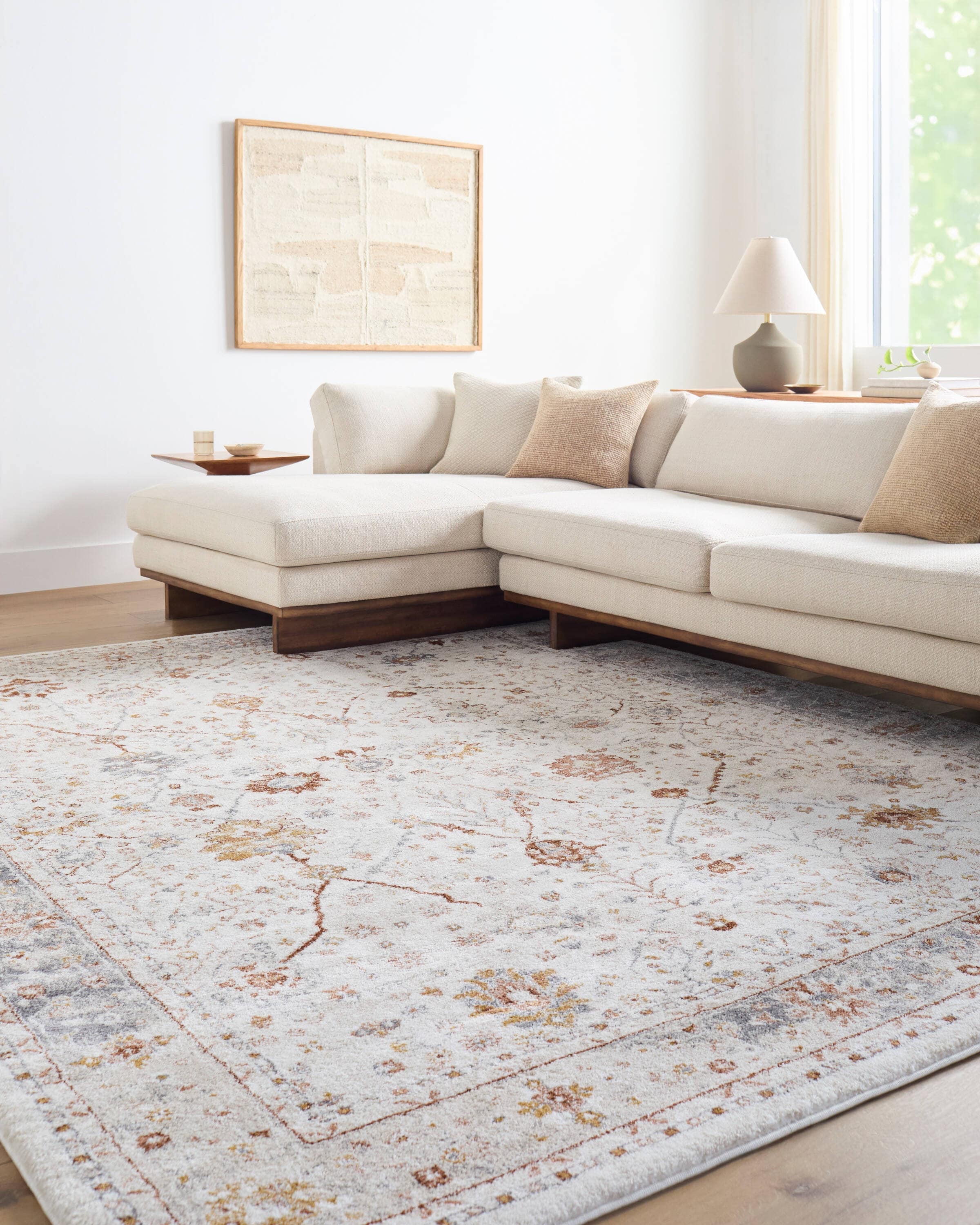 Area Rug Weathered Floral Pattern Faded Rug Motif