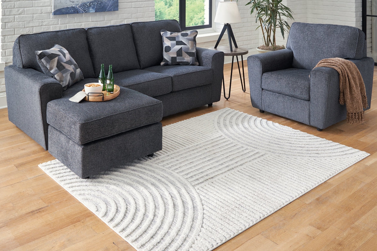 Area Rug with Concentric Arch Pattern and High-Low Pile Neutral Rug