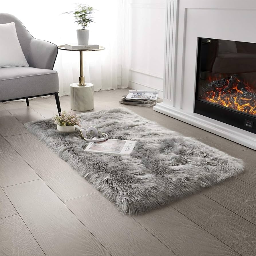 Area Rug with Faux Fur Texture and Cozy Shaggy Fireside Carpet