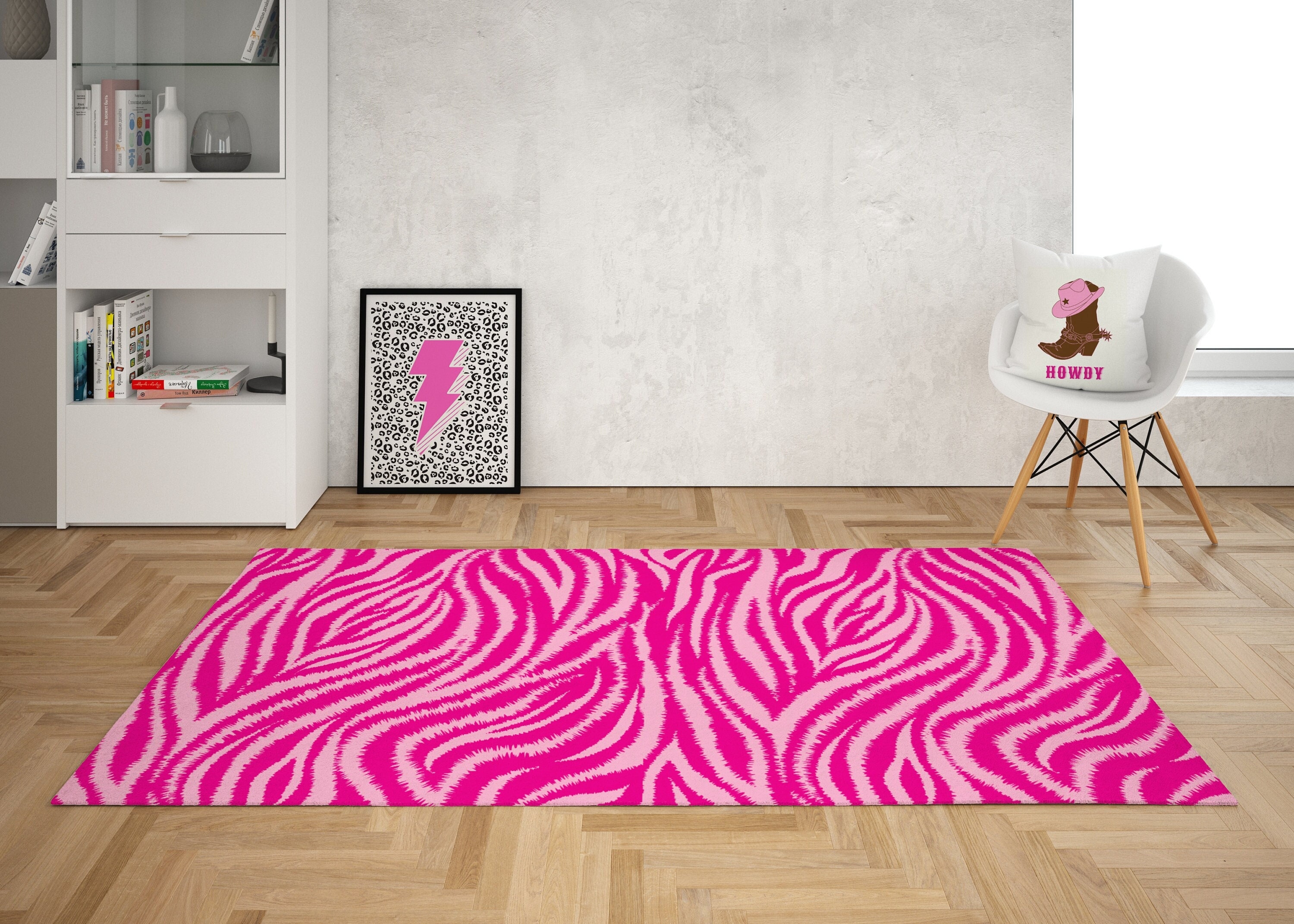 Area Rug Zebra Pattern Fuchsia Preppy Dorm Decor