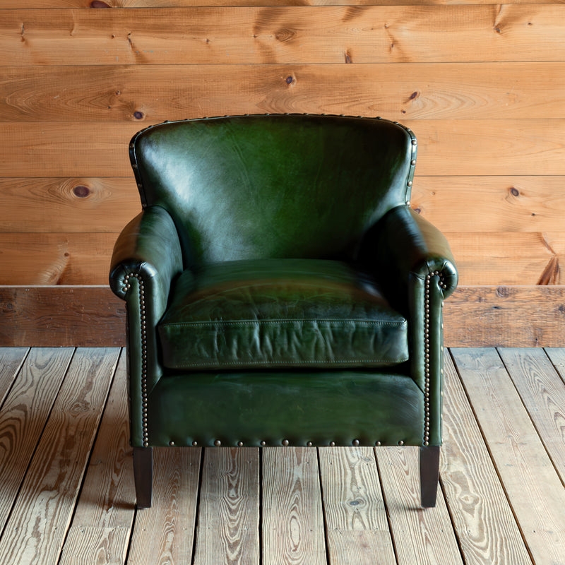Armchair Burnished Emerald Leather Rustic Seating