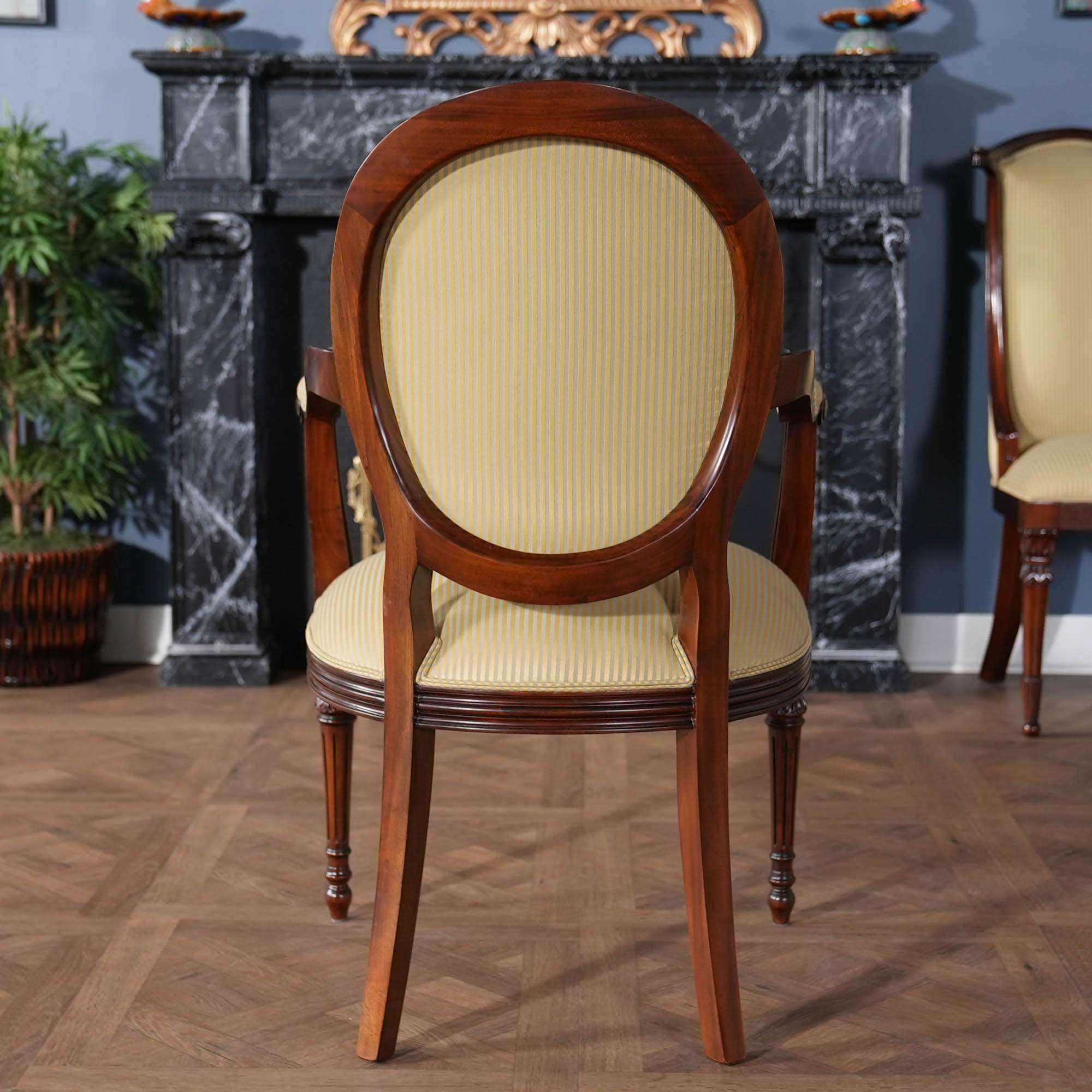 Armchair: Round Back Mahogany Tone Fluted Legs Seating