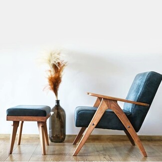 Armchair Set A Frame Legs Beech Wood Frame Dark Grey Upholstery