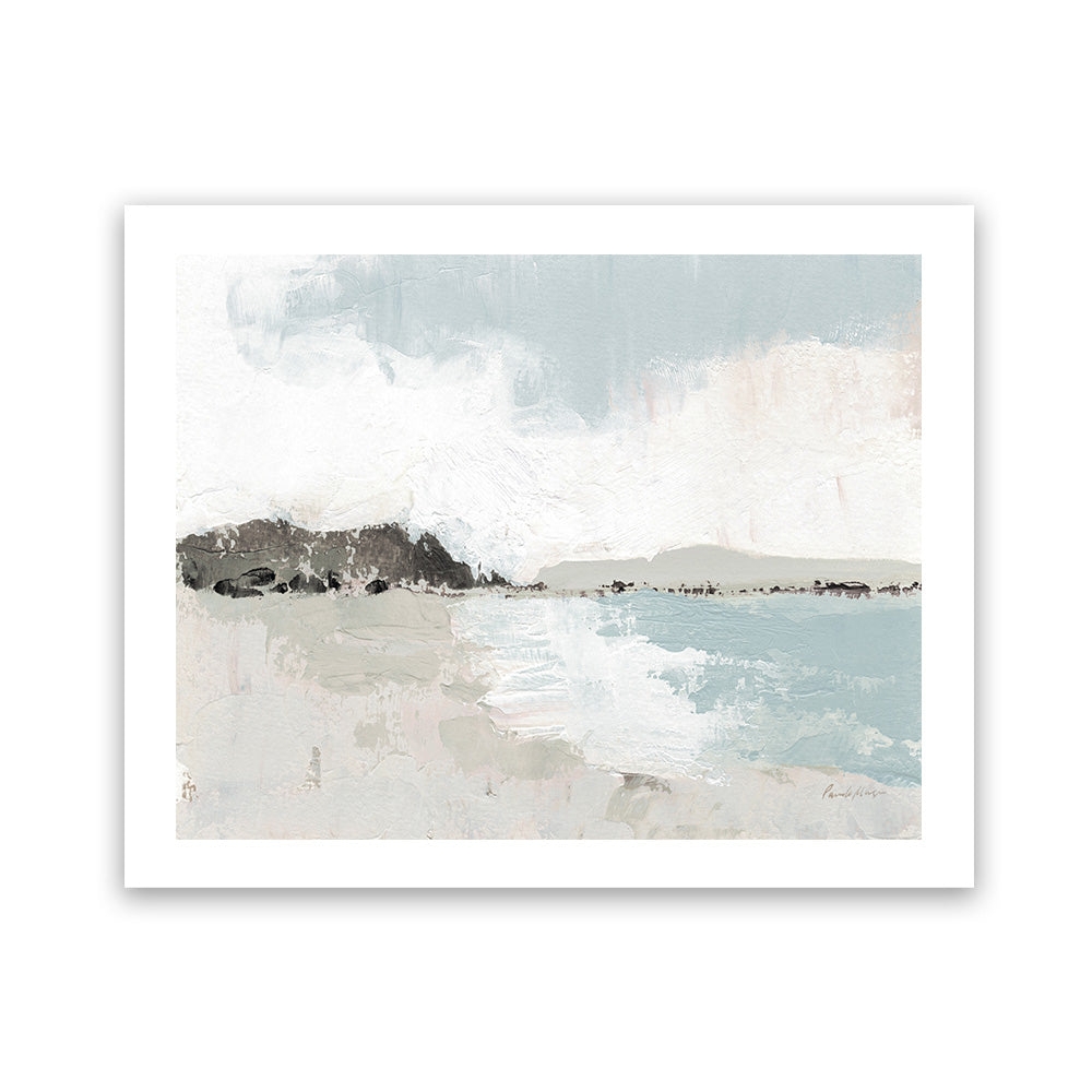 Art Print: Painterly Blue Landscape and Integrated Border