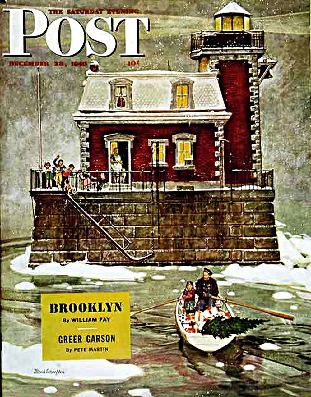 Art Print Winter Coastal Stone Base Vintage Lighthouse Print