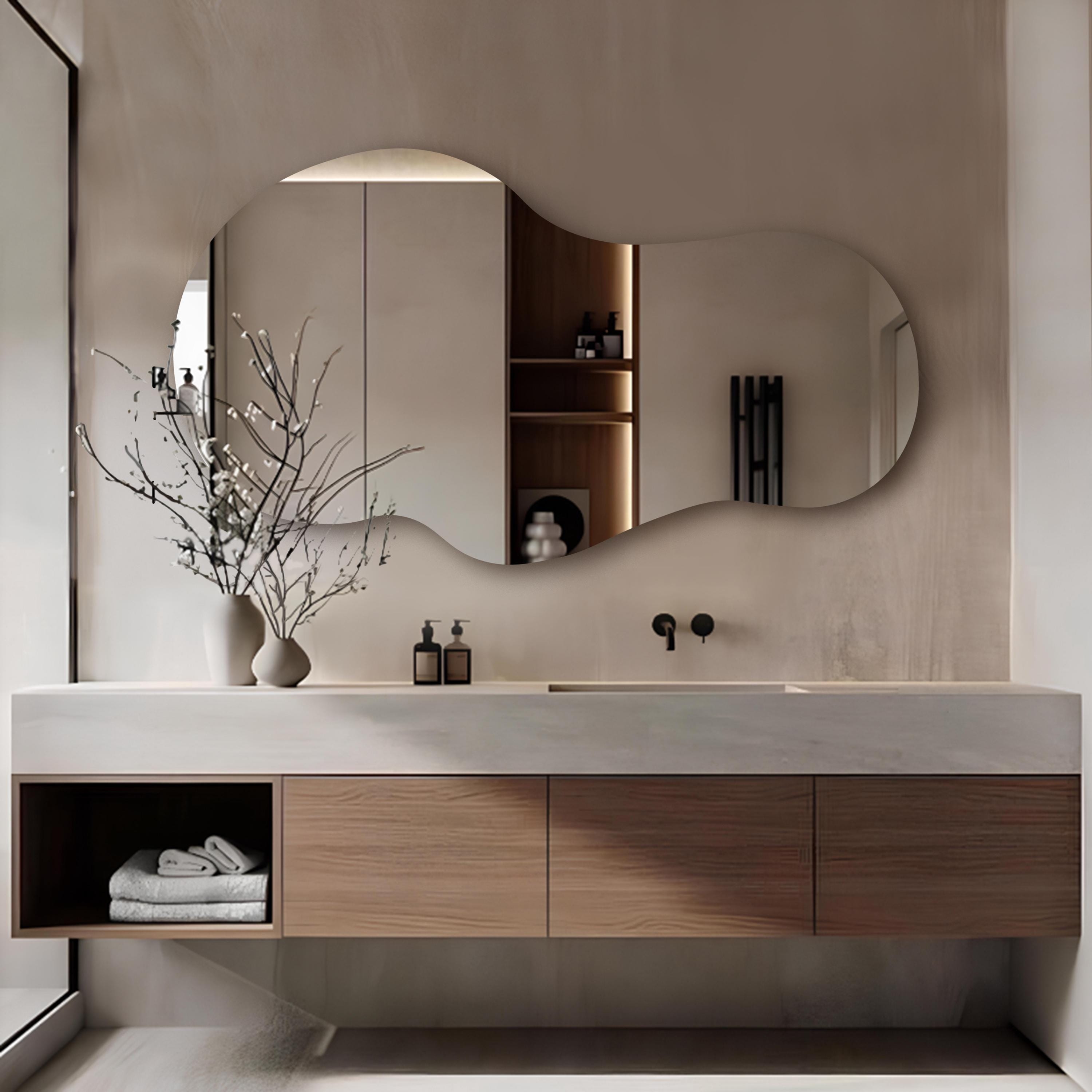 Asymmetrical Mirror LED Backlit Frameless Organic Design
