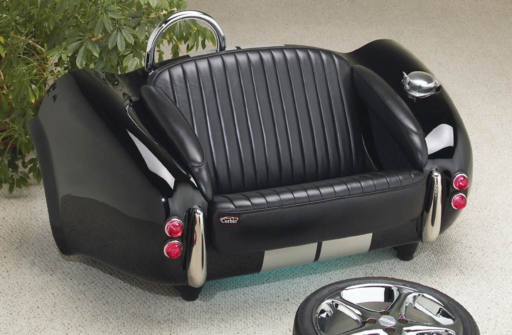 Automotive Sofa Chrome Roll Bar Glossy Black Garage Sofa