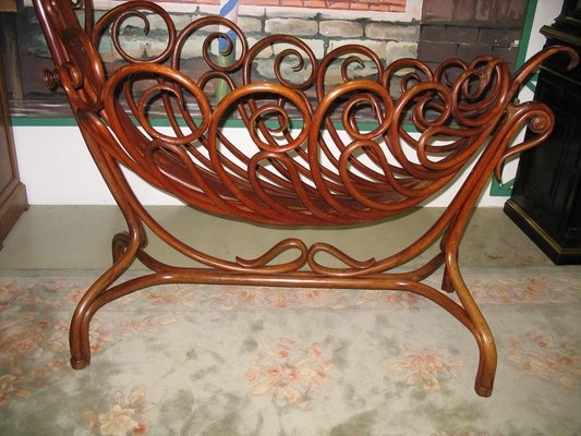 Baby Crib Art Nouveau Bentwood Scrolls in Polished Beech Wood
