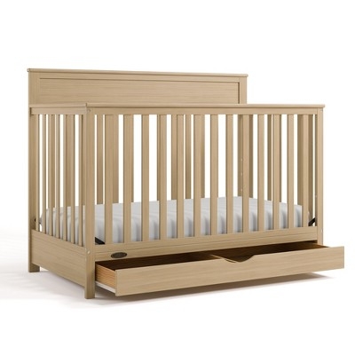 Baby Crib Blonde Wood Solid Headboard Under-Bed Storage Ideas