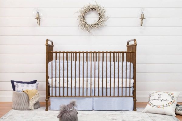 Baby Crib Integrated Headboard Handles Vintage Gold Spindle