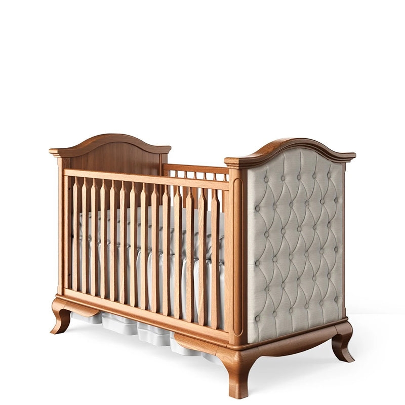Baby Crib Tufted End Panel and Arched Silhouette Walnut Wood