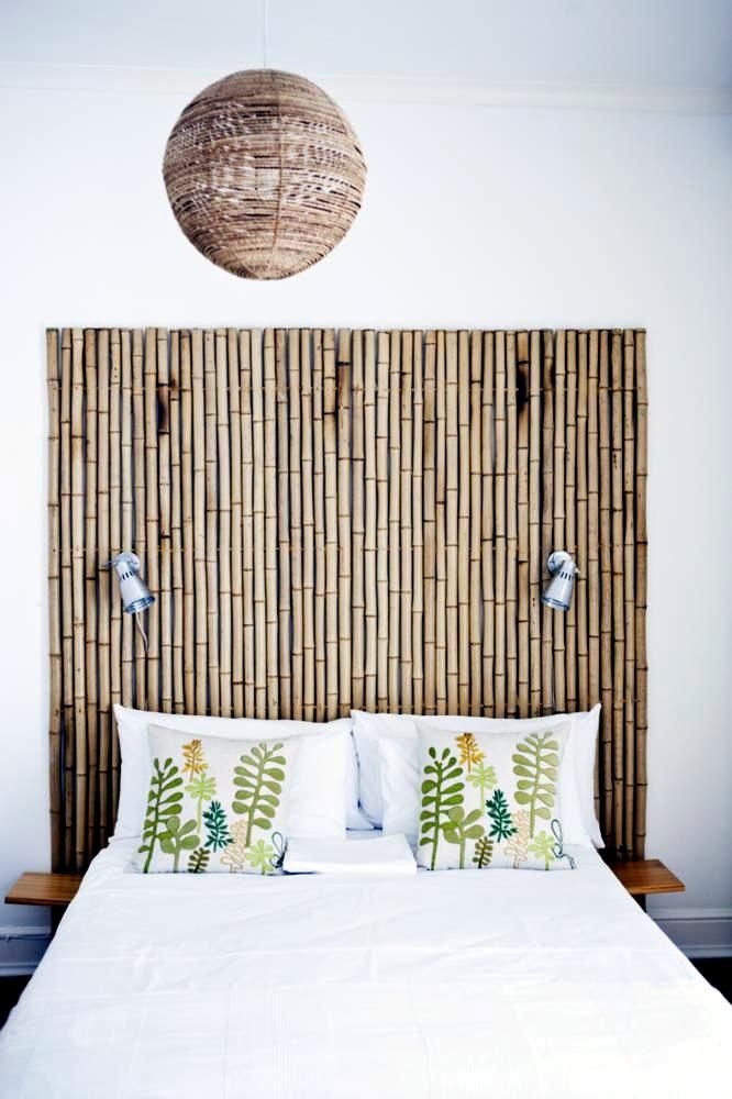 Bamboo Headboard Vertical Stalks Woven Pendant Organic Boho Decor