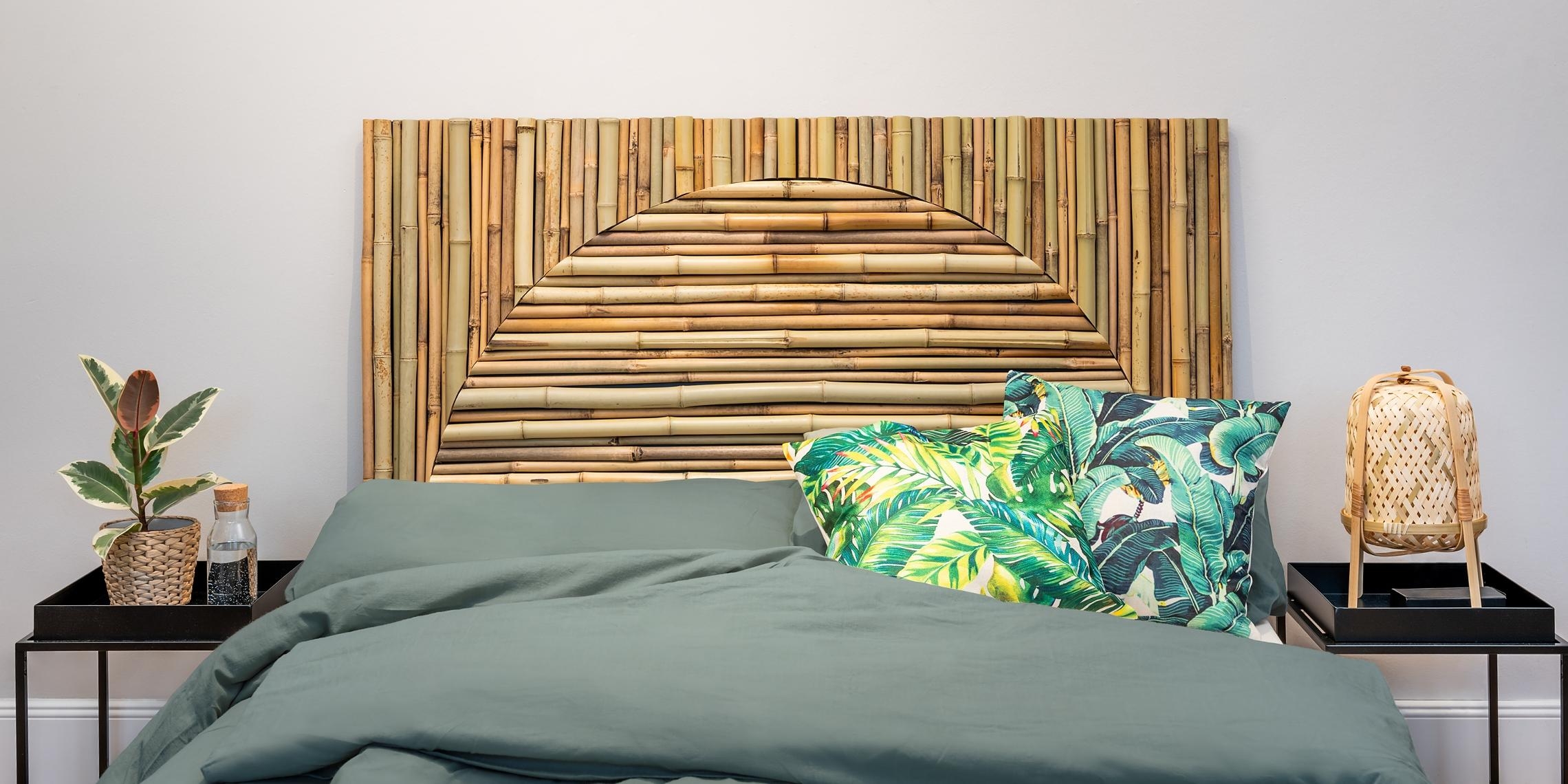 Bamboo Headboard with Sunburst Motif Boho Jungle Style Decor
