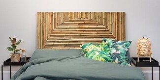 Bamboo Headboard with Sunburst Motif Boho Jungle Style Decor