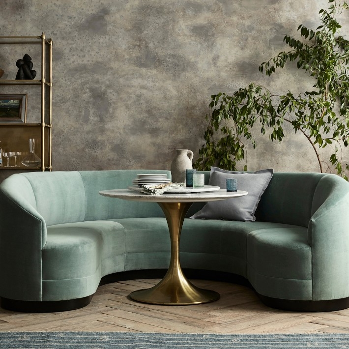 Banquette Bench: Seafoam Green Serpentine Upholstered Seat