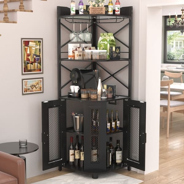 Bar Cabinet Corner Design with Metal Mesh Doors