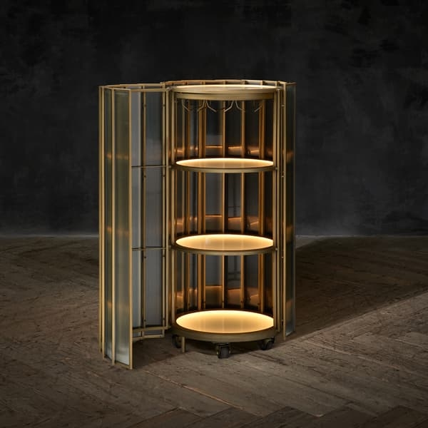 Bar Cabinet Cylindrical Mobile with Ribbed Glass