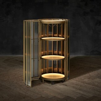 Bar Cabinet Cylindrical Mobile with Ribbed Glass