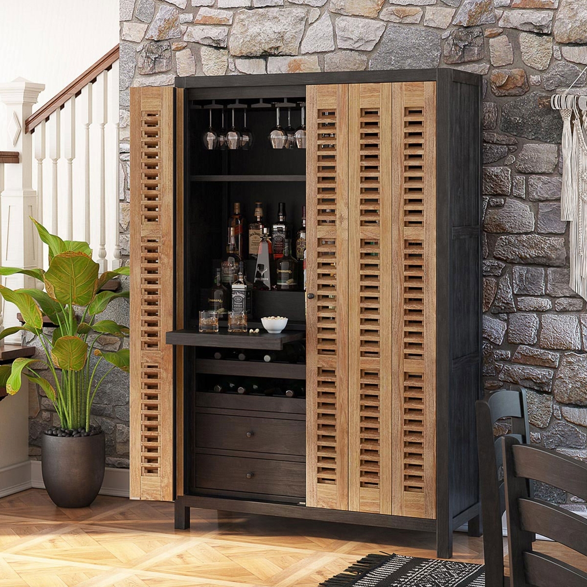 Bar Cabinet featuring Louvered Z Fold Doors and Mixing Shelf