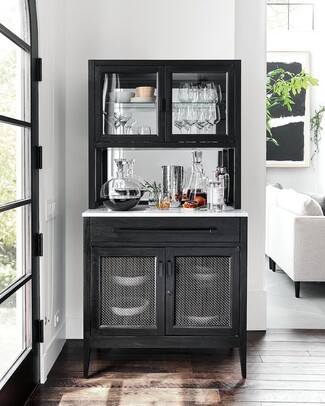 Bar Cabinet Matte Black with Stone Countertop Hutch