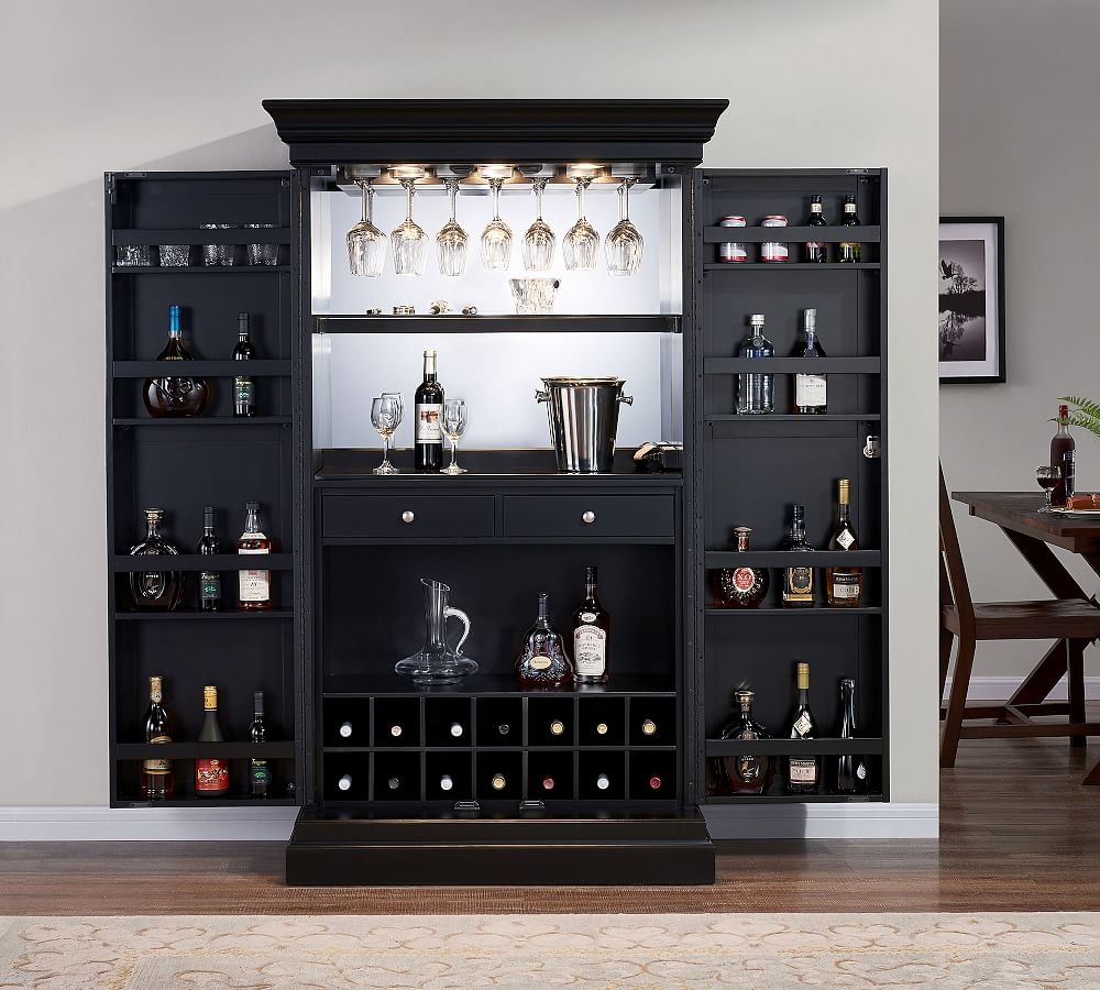 Bar Cabinet Tall Black with Internal Door Shelves