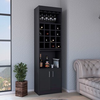Bar Cabinet Tall Slim Profile Sixteen Wine Cubbies