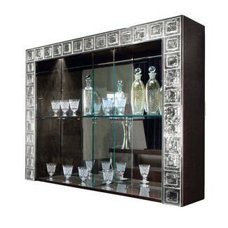 Bar Cabinet Textured Glass Border Mirrored Interior