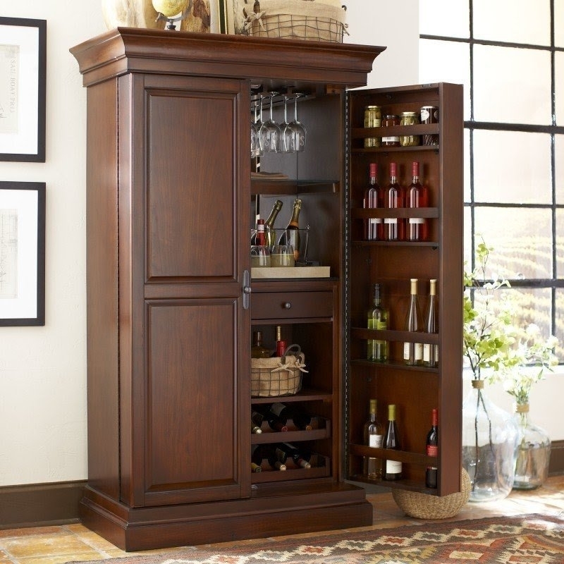 Bar Cabinet with Crown Molding and Door Mounted Shelves