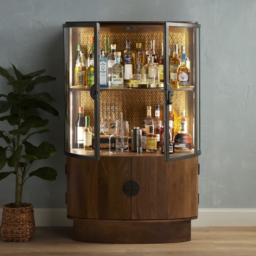 Bar Cabinet with Curved Glass Silhouette and LED Glow