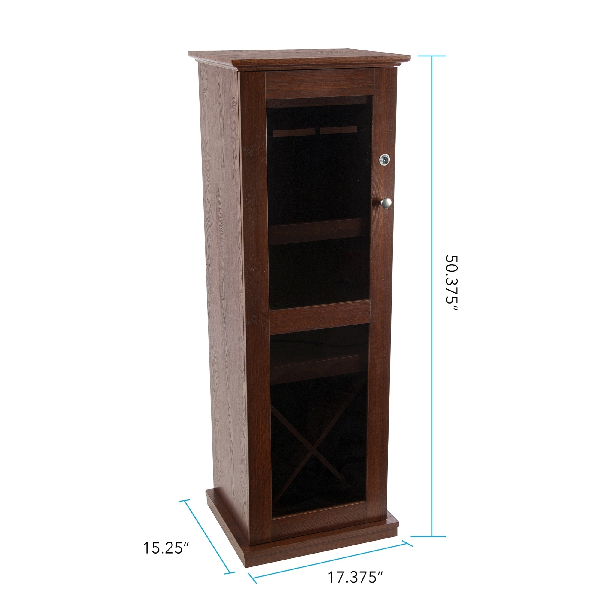 Bar Cabinet with Glass Front and Locking Chestnut Door