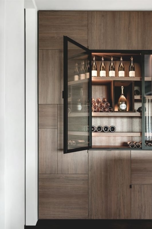 Bar Cabinet with Grid Panel Design and Modern Built-in Home Bar