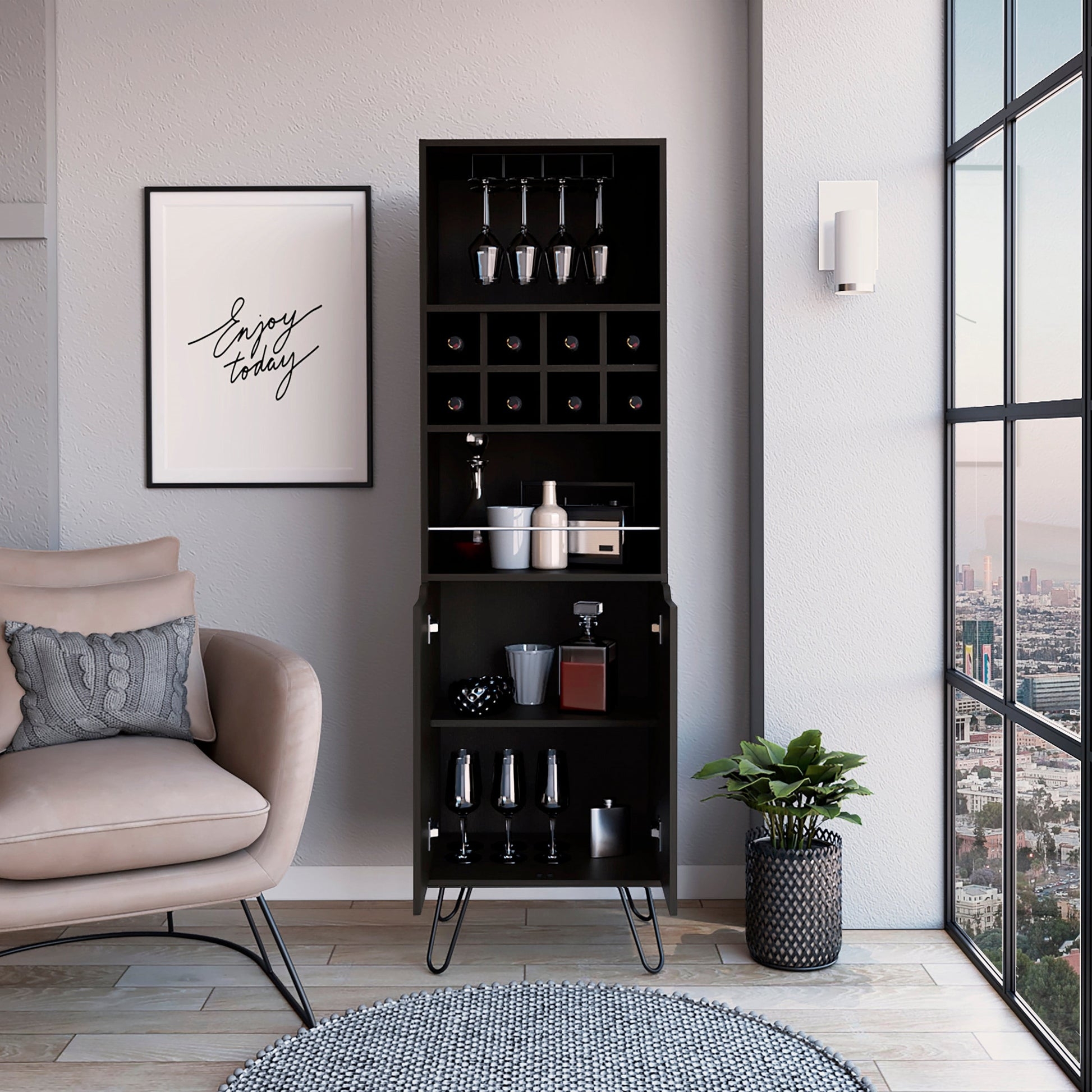 Bar Cabinet with Hairpin Legs Modern Industrial Style