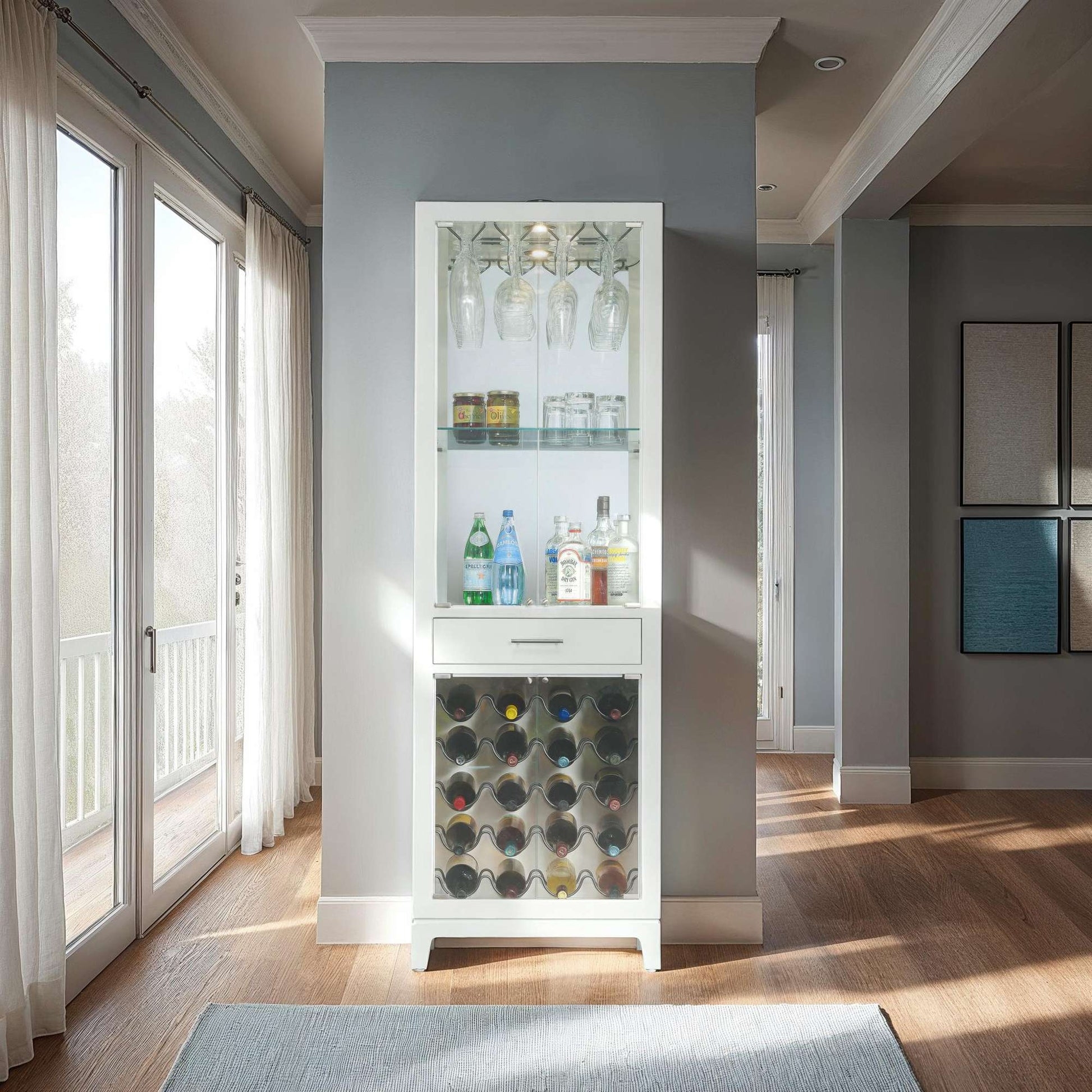 Bar Cabinet with Lighted Interior and White Wine Bar Cabinet
