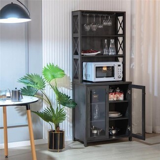 Bar Cabinet with Microwave Shelf and X Side Panels