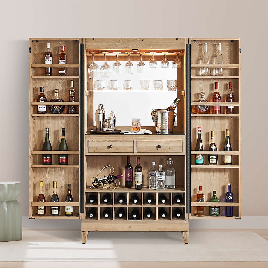 Bar Cabinet with Swing Out Doors and Large Oak Bar Cabinet