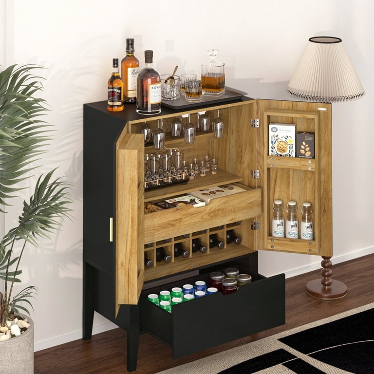 Bar Cabinet with Two Tone Finish and Door Shelving