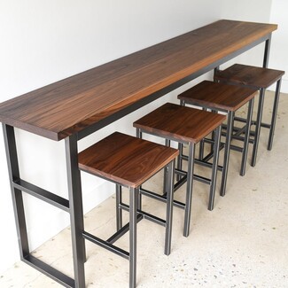 Bar Height Table Set Narrow Footprint Walnut Pub Table
