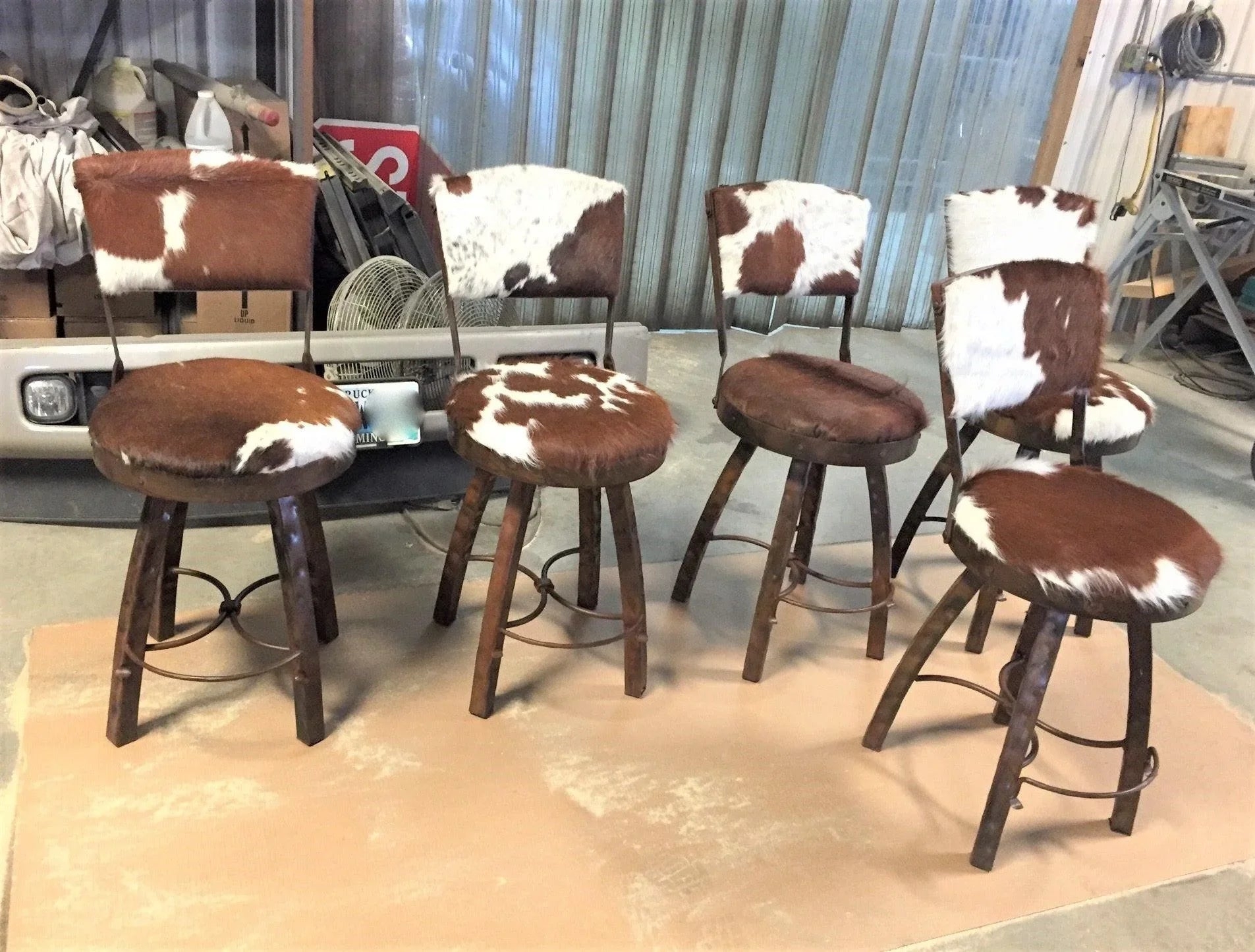 Bar Stool: Authentic Ranch Flared Leg Iron Hide Stool