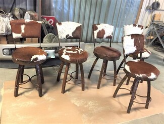 Bar Stool: Authentic Ranch Flared Leg Iron Hide Stool