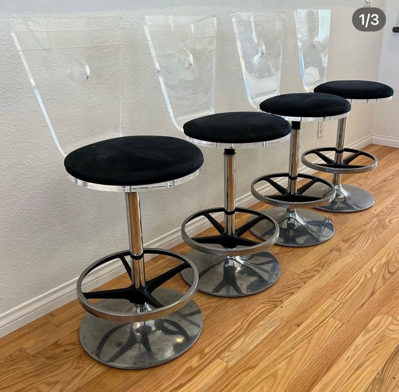 Bar Stool: Chrome Pedestal and Black Velvet Swivel